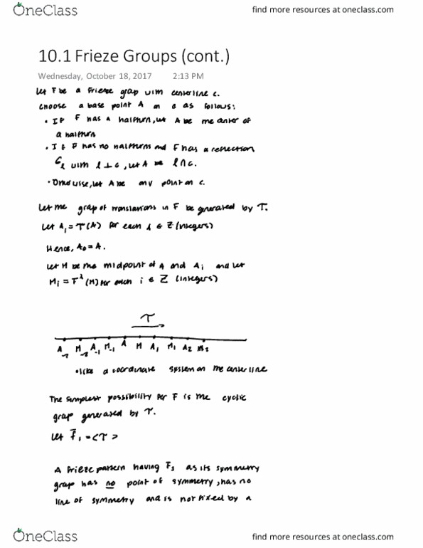 MATH-3210 Lecture 16: 10.1 Frieze Groups (cont.) thumbnail