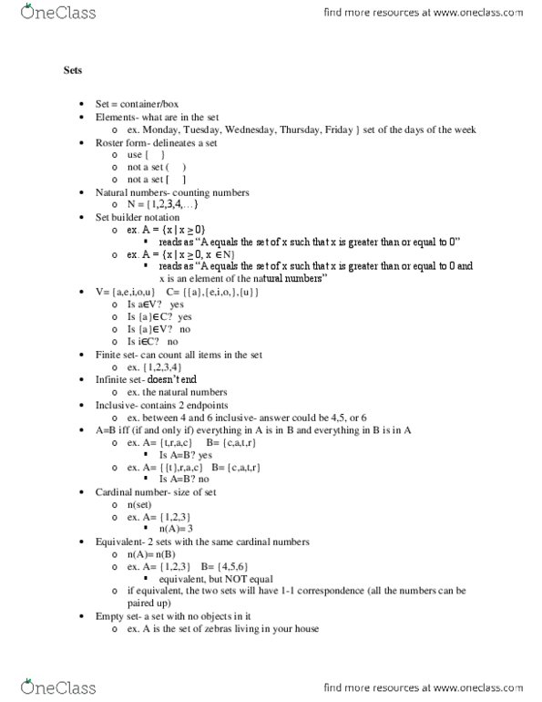 MGF 1106 Lecture Notes - Infinite Set, If And Only If, Subset thumbnail