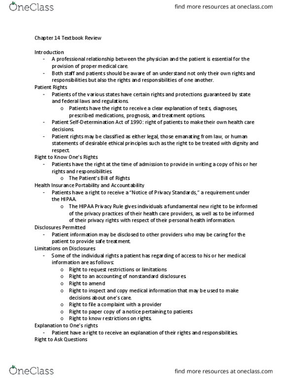 IHS 3112 Chapter Notes - Chapter 14: Health Insurance Portability And Accountability Act, Prescription Drug, Phlebotomy thumbnail