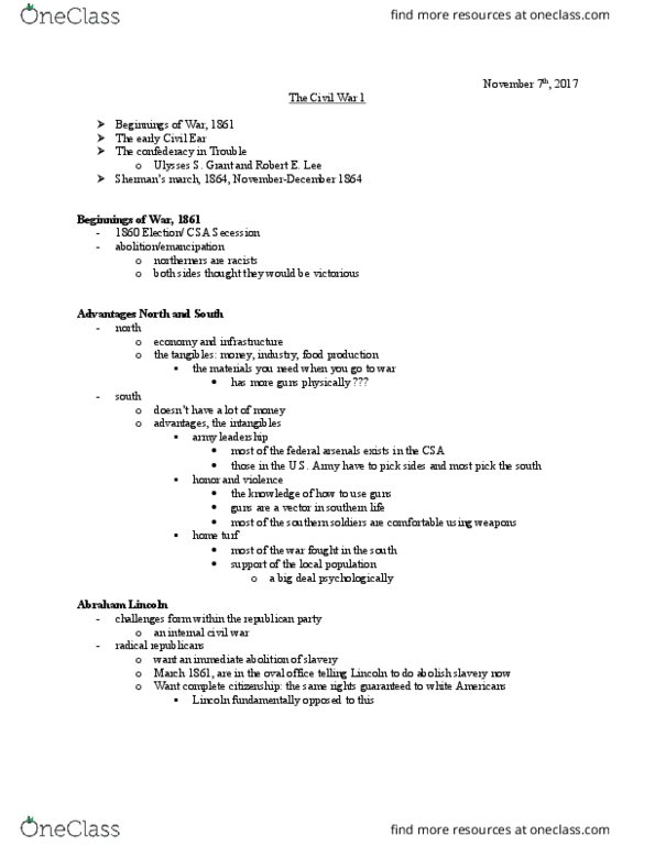 History 2301E Lecture Notes - Lecture 31: Total War, Anaconda Plan, Race Card thumbnail