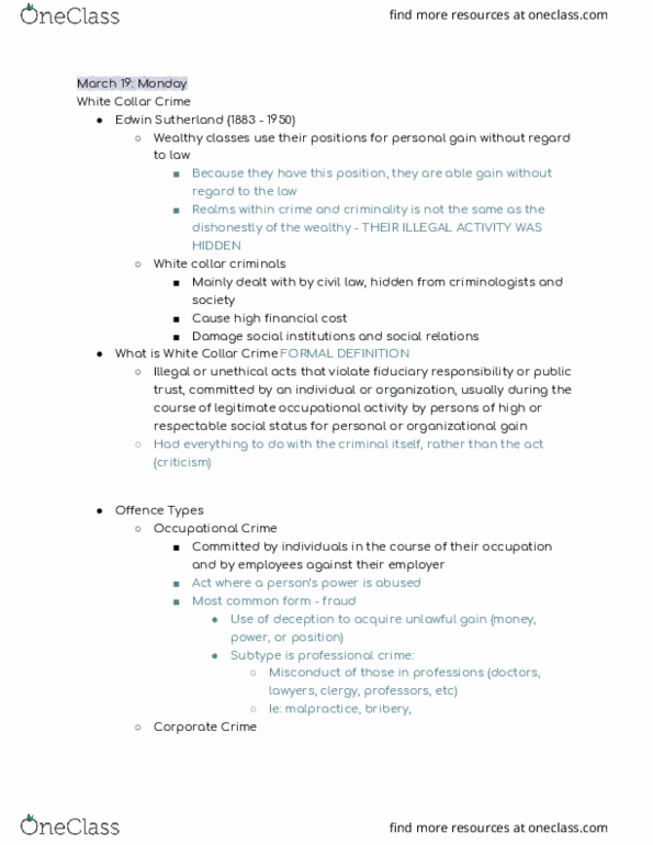 SOC225 Lecture Notes - Lecture 16: Edwin Sutherland, Fiduciary, Mass Media thumbnail