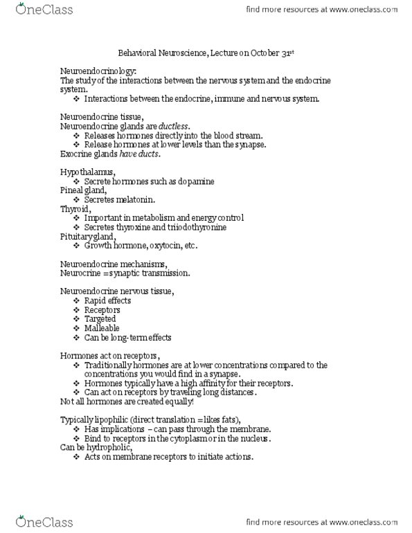 PSYCH 330 Lecture Notes - Cholesterol, Triiodothyronine, Anterior Pituitary thumbnail