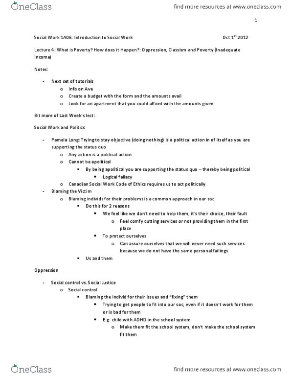 SOCWORK 1A06 Lecture Notes - Lecture 4: Cockney, Consumerism, Social Control thumbnail