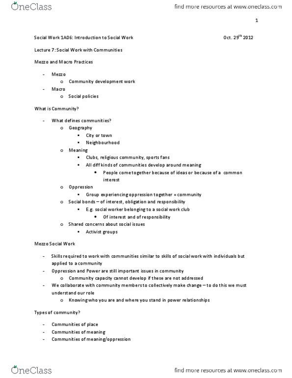 SOCWORK 1A06 Lecture Notes - Lecture 7: System On A Chip, Consumerism, Indep thumbnail