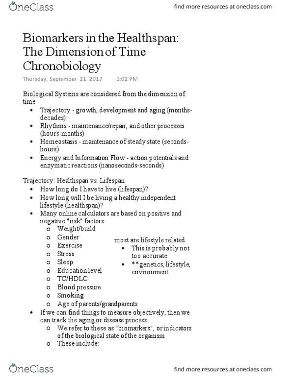BIOL 1080 Lecture Notes - Lecture 3: Chronobiology, Biomarker, Howlong thumbnail