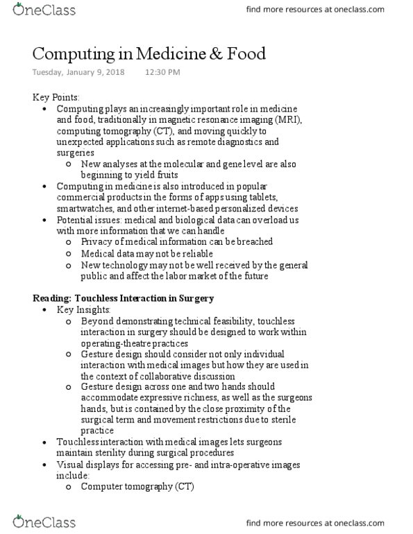 CIS 2050 Lecture Notes - Lecture 1: Magnetic Resonance Imaging, Ct Scan, Fluoroscopy thumbnail