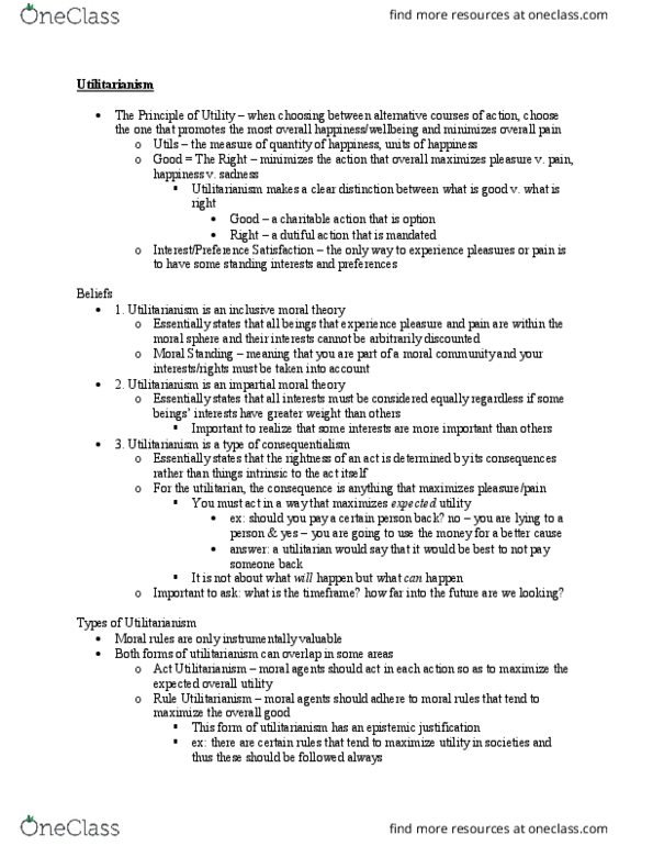 CAS PH 251 Lecture Notes - Lecture 4: Act Utilitarianism, Consequentialism, Thought Experiment thumbnail