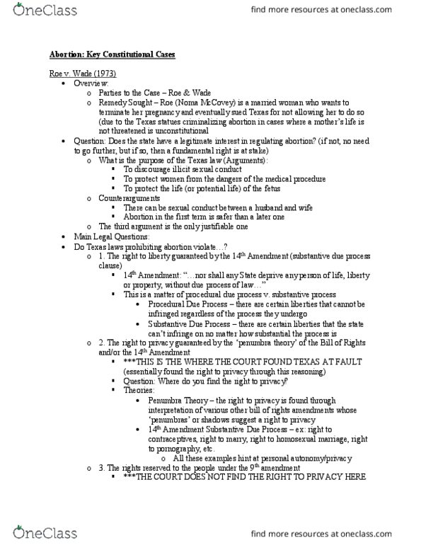 CAS PH 251 Lecture Notes - Lecture 12: Fetus, Planned Parenthood, Originalism thumbnail