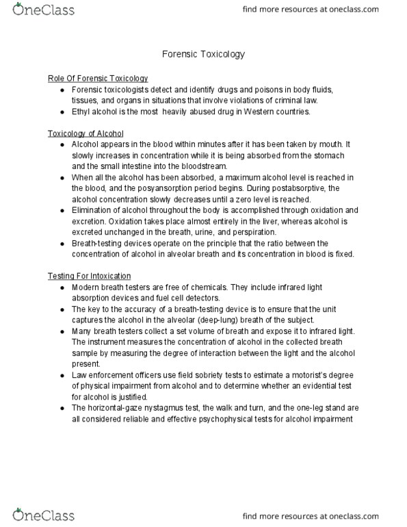 FRSC 1011H Chapter Notes - Chapter 12: Ethanol, Toxicology, Nystagmus thumbnail