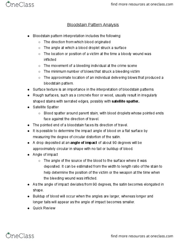 FRSC 1011H Chapter Notes - Chapter 10: Blood Residue, Satin, 100 Feet thumbnail