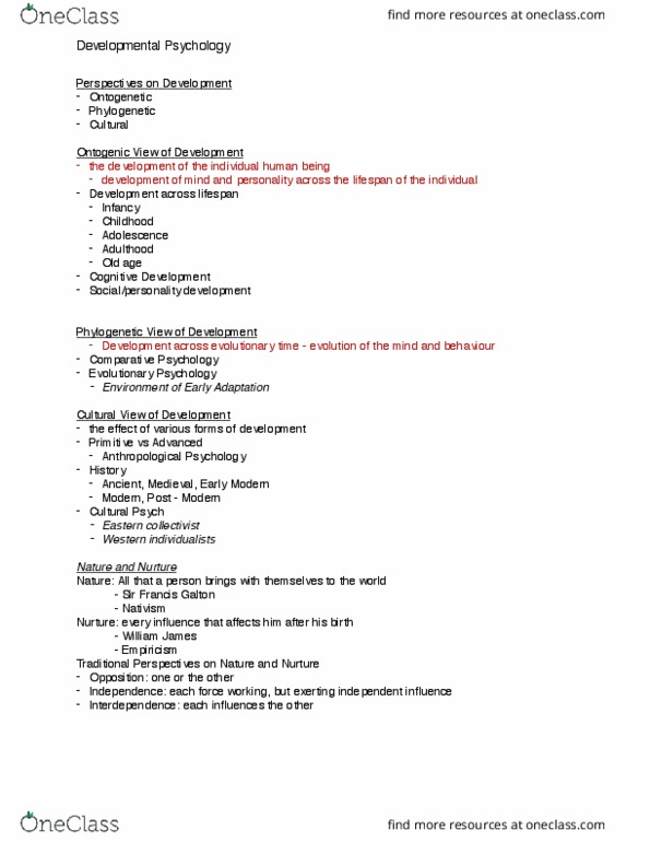 PSYCH101 Lecture Notes - Lecture 5: Empiricism, Old Age, Cognitive Development thumbnail