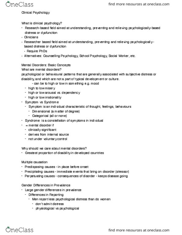 PSYCH101 Lecture Notes - Lecture 10: Mental Disorder, Stressor, Alprazolam thumbnail