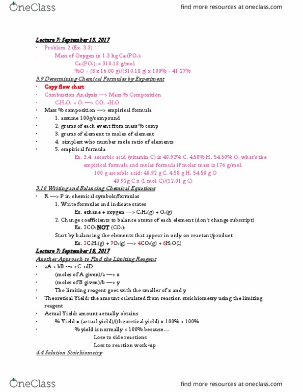 CHEM 2031 Lecture Notes - Lecture 7: Composition C, Reagent, Stoichiometry thumbnail
