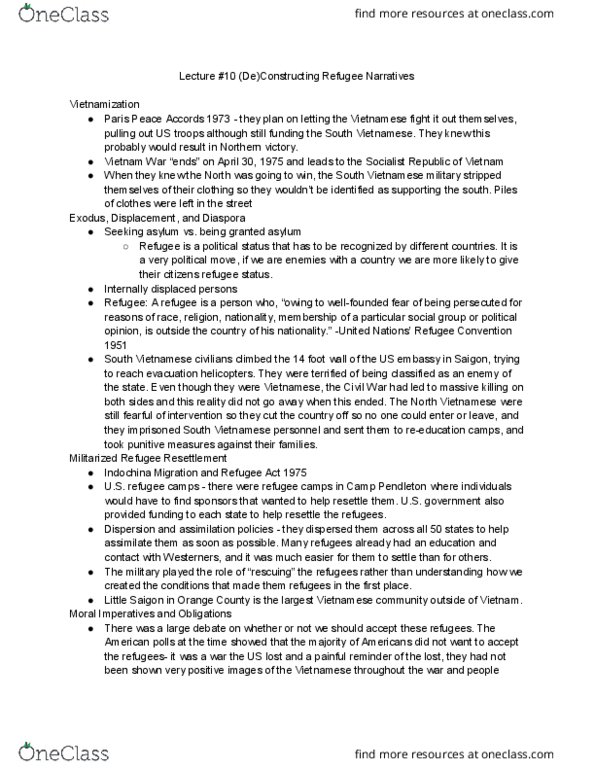 HUMAN 1C Lecture Notes - Lecture 10: Refugee Act, Well-Founded Relation, Orange County, California thumbnail