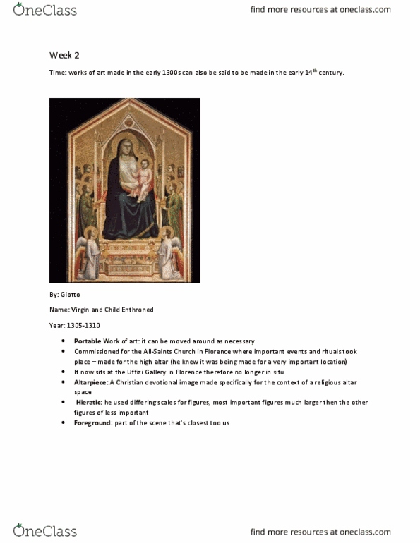 ARTHIST 1AA3 Lecture Notes - Lecture 4: Uffizi, Allsaints, Hieratic thumbnail