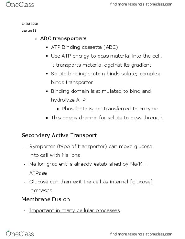 CHEM 3050 Lecture Notes - Lecture 51: Binding Domain, Cell Membrane, Symporter thumbnail