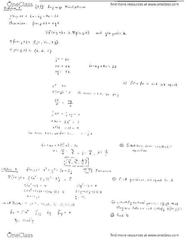 Mathematics 21a Lecture : Problem Session Notes (Lagrange Multipliers, Extrema) thumbnail