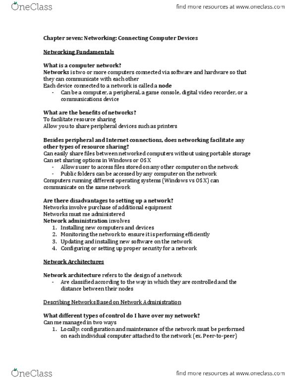 CIS 1200 Chapter Notes - Chapter 7: Wide Area Network, Network Architecture, Coaxial Cable thumbnail