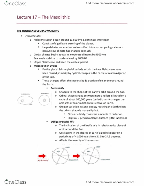 ANTH 210 Lecture Notes - Lecture 17: Axial Tilt, Milankovitch Cycles, Late Pleistocene thumbnail