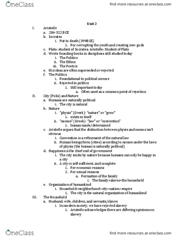 POLI 1001 Lecture Notes - Lecture 2: Physis, Politeia, Human Nature thumbnail