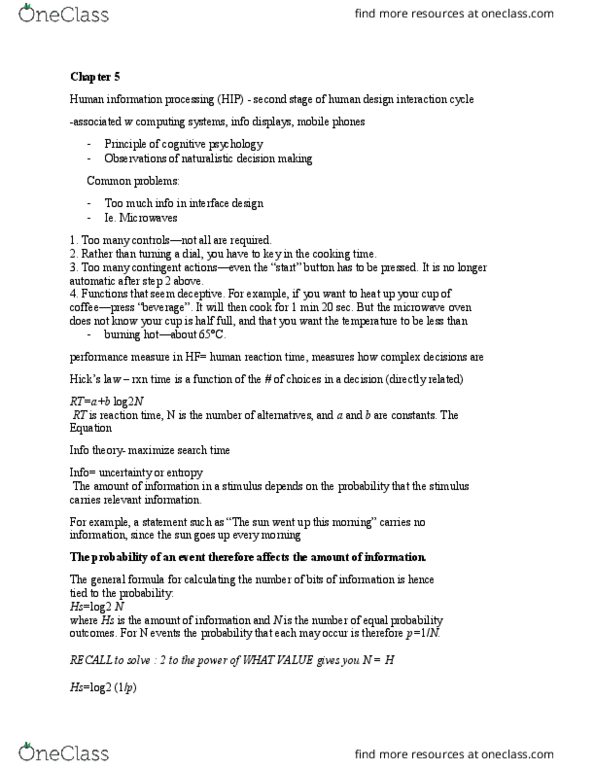 MEC 325 Chapter Notes - Chapter 5: Binary Logarithm, Microwave Oven, Naturalistic Decision-Making thumbnail