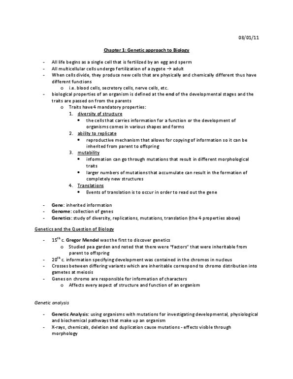 BIOL 2040 Chapter Notes - Chapter 1: Reverse Genetics, Dna Replication, Rna Splicing thumbnail