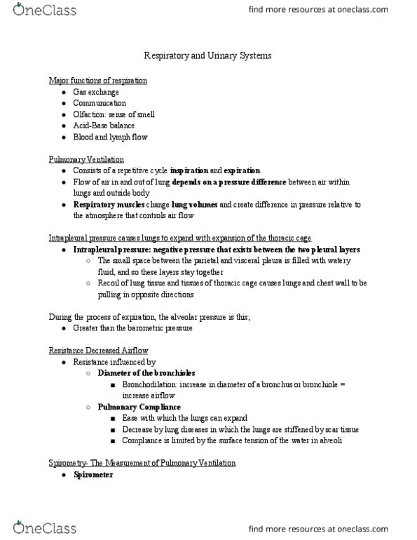 BIOL 1051H Lecture Notes - Lecture 1: Breathing, Intrapleural Pressure, Rib Cage thumbnail