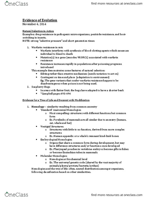 BIOL 1010 Lecture Notes - Lecture 17: Vkorc1, Warfarin, Pesticide Resistance thumbnail