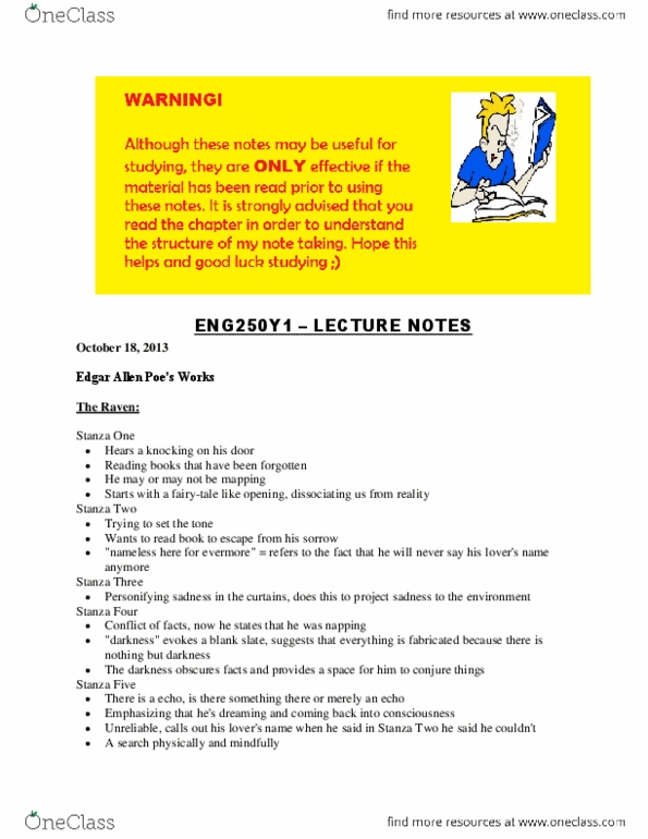 ENG250Y1 Lecture Notes - Edgar Allen, Alliteration, Tabula Rasa thumbnail