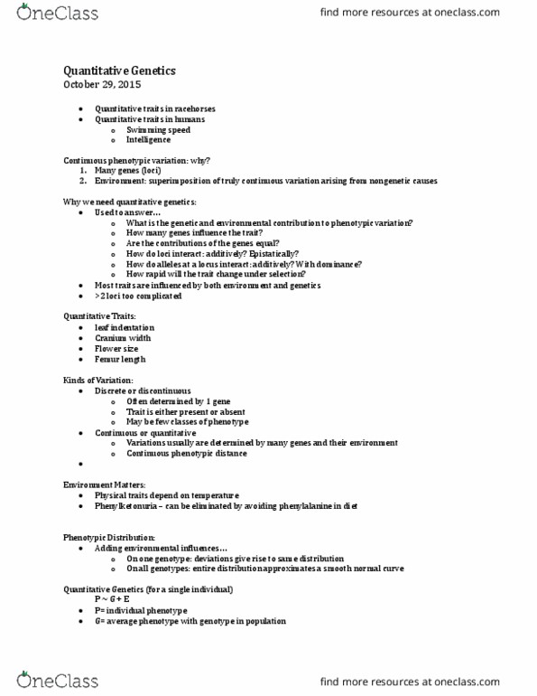 BIOL 2040 Lecture Notes - Lecture 10: Quantitative Genetics, Probability Distribution, Phenylketonuria thumbnail