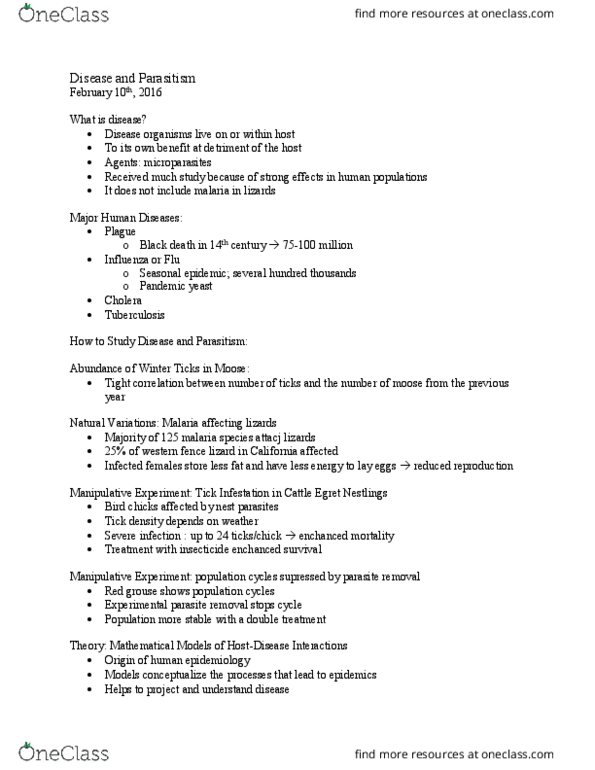 BIOL 2060 Lecture Notes - Lecture 15: Cattle Egret, Malaria, Parasitism thumbnail