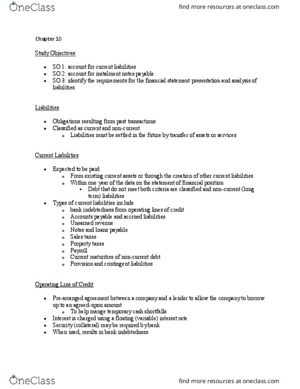 ADM 1340 Lecture Notes - Lecture 10: Contingent Liability, Accounts Payable, Current Liability thumbnail