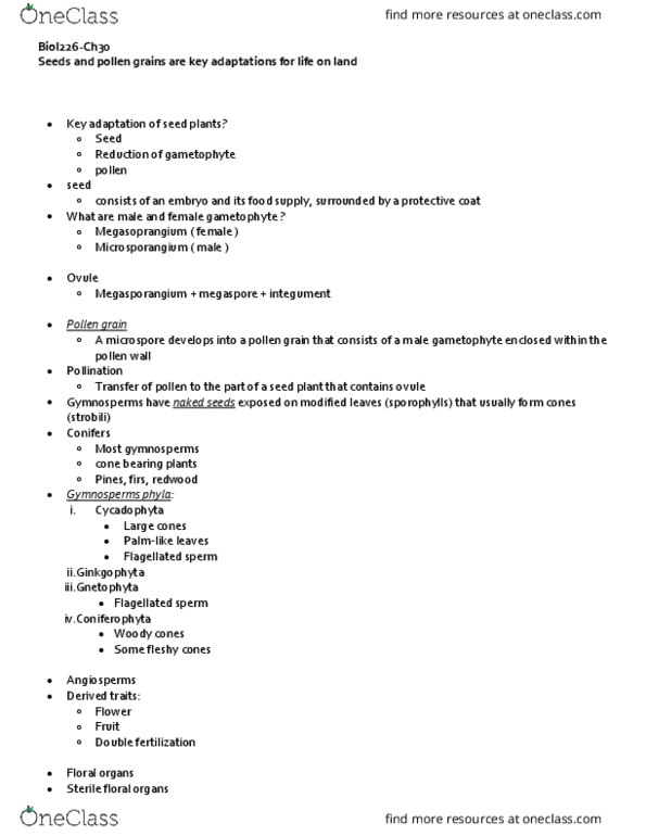 BIOL 226 Lecture Notes - Lecture 10: Cycad, Microsporangia, Double Fertilization thumbnail