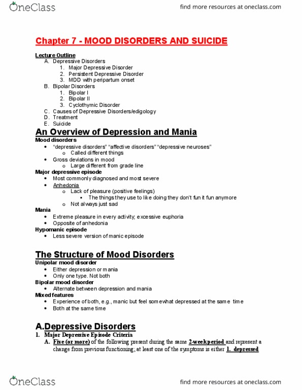 CRM 200 Lecture Notes - Lecture 7: Major Depressive Episode, Major Depressive Disorder, Hypomania thumbnail