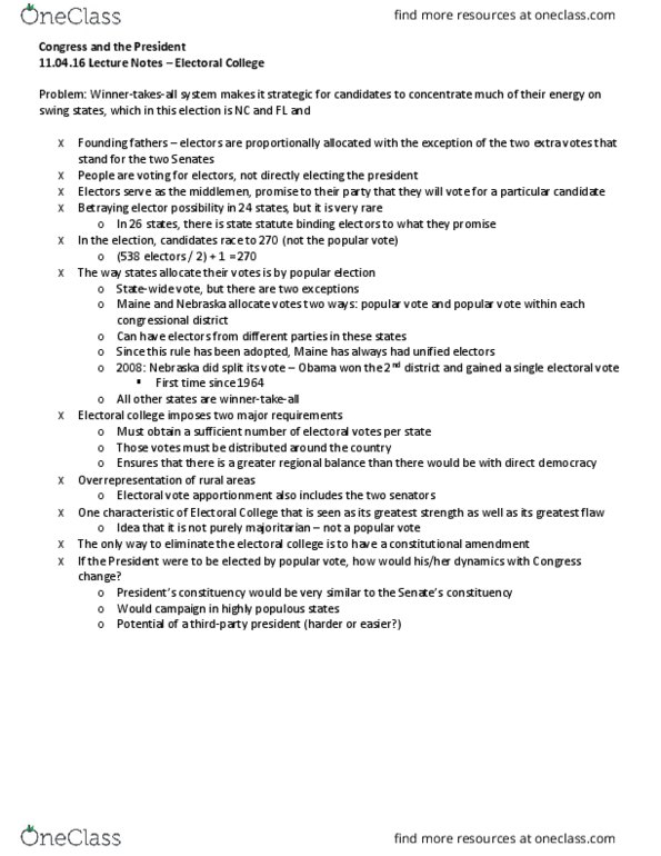 POLSCI 318 Lecture Notes - Lecture 18: Electoral College, Direct Democracy thumbnail