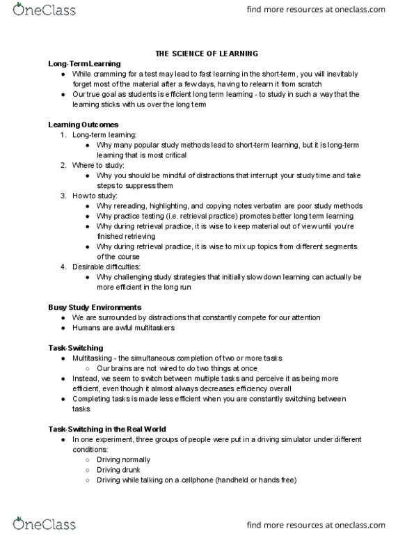 PSYCH 1XX3 Lecture Notes - Lecture 6: Driving Simulator, Long-Term Memory, Hermann Ebbinghaus thumbnail