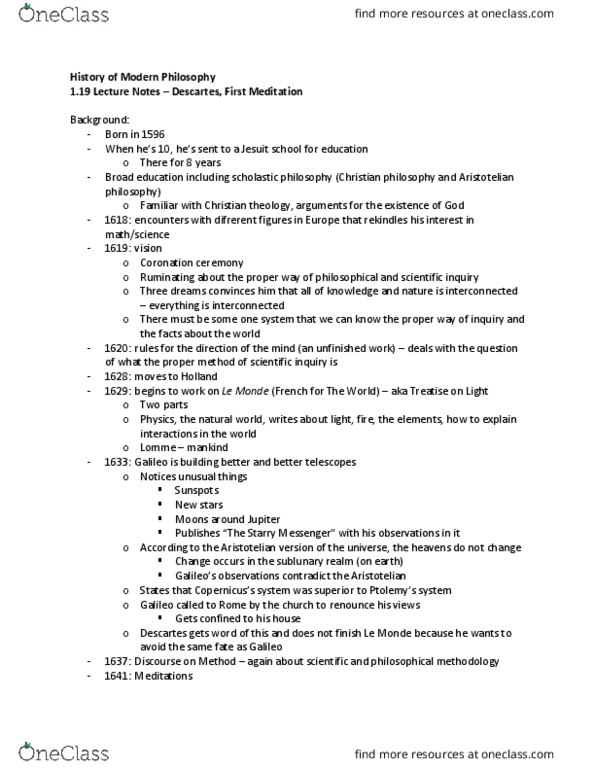 PHIL 202 Lecture Notes - Lecture 2: Sidereus Nuncius, Scholasticism, Le Monde thumbnail