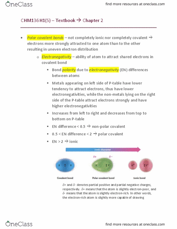 CHM136H1 Chapter Notes - Chapter 2: Chemical Polarity, Lone Pair, Sigma Bond thumbnail