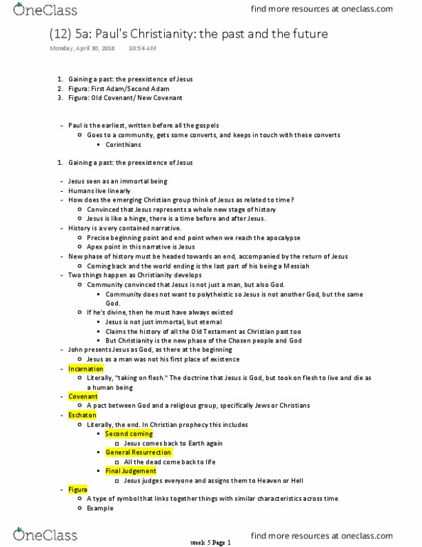 HUM 2 Lecture Notes - Lecture 12: New Covenant, Chosen People, Second Coming thumbnail