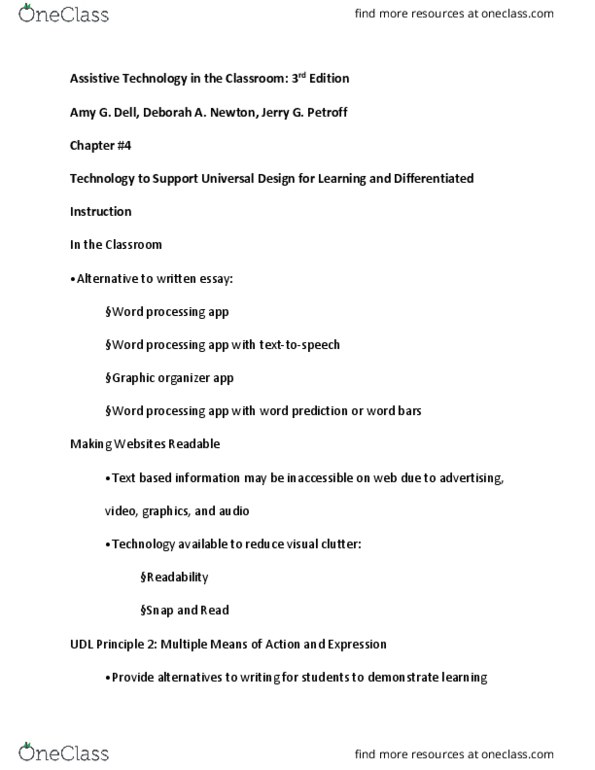 EDPS 45900 Lecture Notes - Lecture 2: Assistive Technology, Graphic Organizer, Word Processor thumbnail