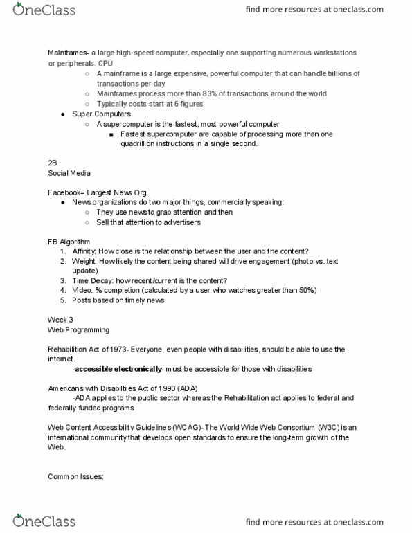 IST 195 Lecture Notes - Lecture 3: World Wide Web Consortium, Web Content Accessibility Guidelines, Apache Hadoop thumbnail