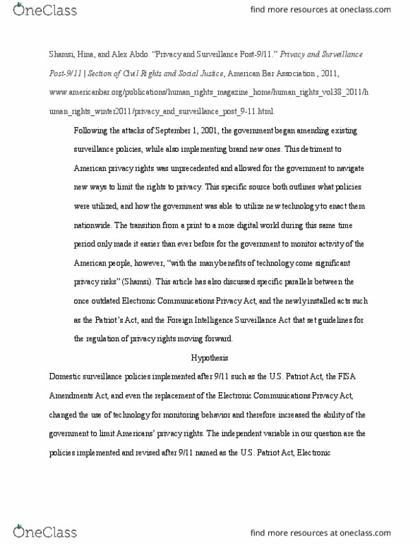 POLS 2000 Lecture Notes - Lecture 5: Electronic Communications Privacy Act, Foreign Intelligence Surveillance Act, Foreign Intelligence Surveillance Act Of 1978 Amendments Act Of 2008 thumbnail