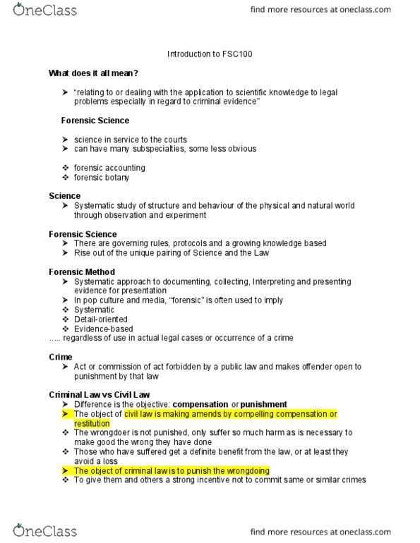 FSC100H5 Lecture Notes - Lecture 1: Forensic Biology, Forensic Accounting, Csi Effect thumbnail