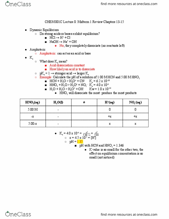 CHEM 001C Lecture Notes - Lecture 8: Acid Dissociation Constant, Sodium Hydroxide thumbnail