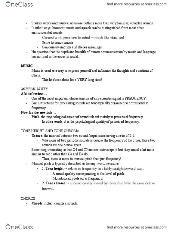 PSYC2274 Chapter Notes - Chapter 11: Speech Perception, Acoustic Phonetics, Music Therapy thumbnail