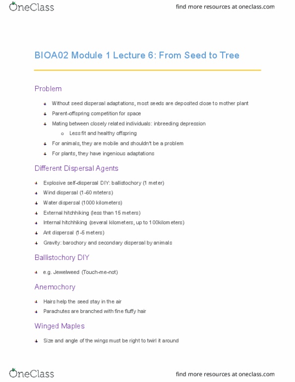 BIOA02H3 Lecture Notes - Lecture 6: Seed Dispersal, Impatiens, Inbreeding Depression thumbnail