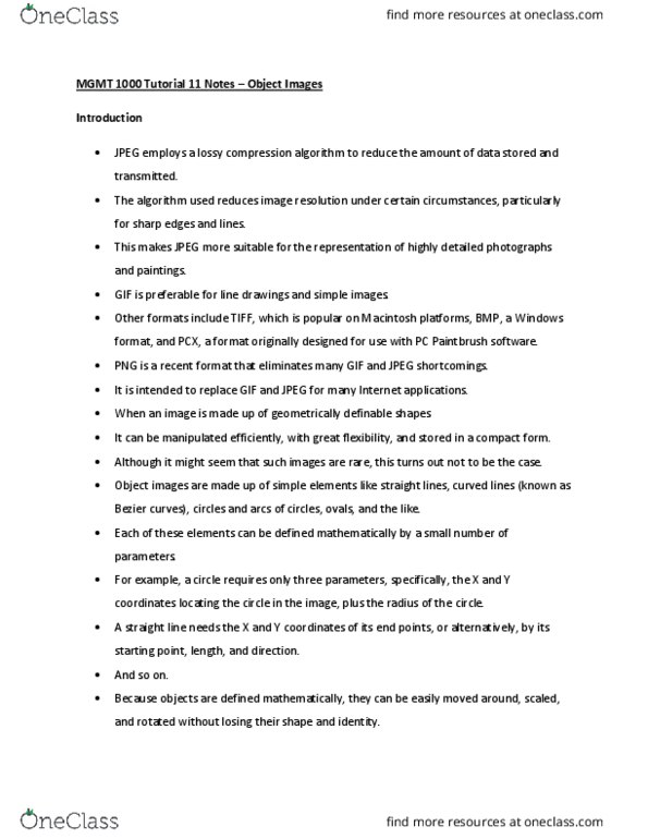 MGMT 1000 Lecture Notes - Lecture 11: Gif, Image Resolution, Lossy Compression thumbnail