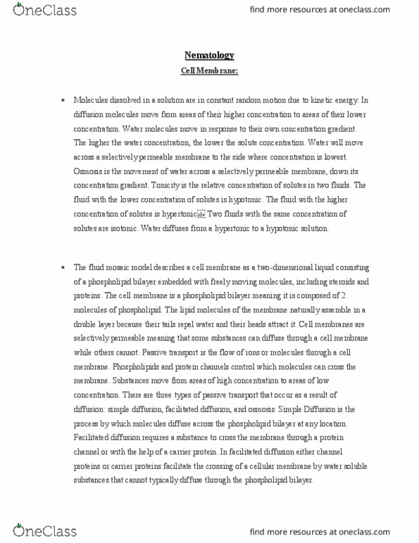 NEM 10V Lecture Notes - Lecture 14: Ion Channel, Phospholipid, Osmosis thumbnail