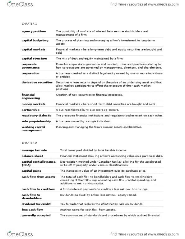 FIN 300 Chapter Notes -Income Statement, Sole Proprietorship, Pro Forma thumbnail