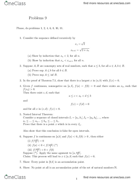 MATH 421 Lecture Notes - Lecture 1: Limit Point, Classification Of Discontinuities, Dense Set thumbnail